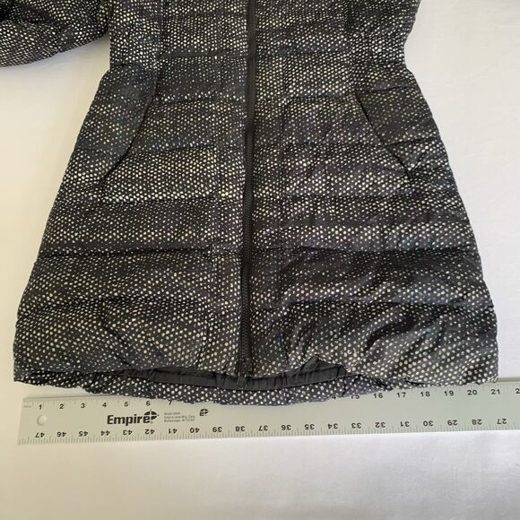 North Face Puffer Coat Transit II Women S Black Spot Speckle 550 Goose Down Hood - Picture 12 of 16